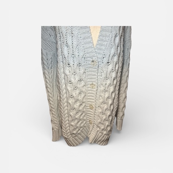 Ellie Mae Ombré Cable Knit Cardigan XS Blue Ivory Button Front Oversized - Picture 5 of 10